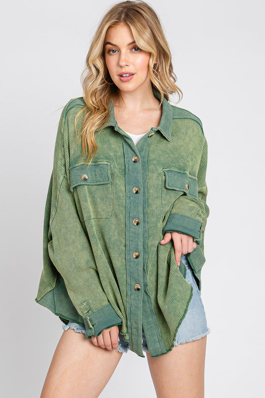 Mineral Washed Waffle Button-Up/HUNTER