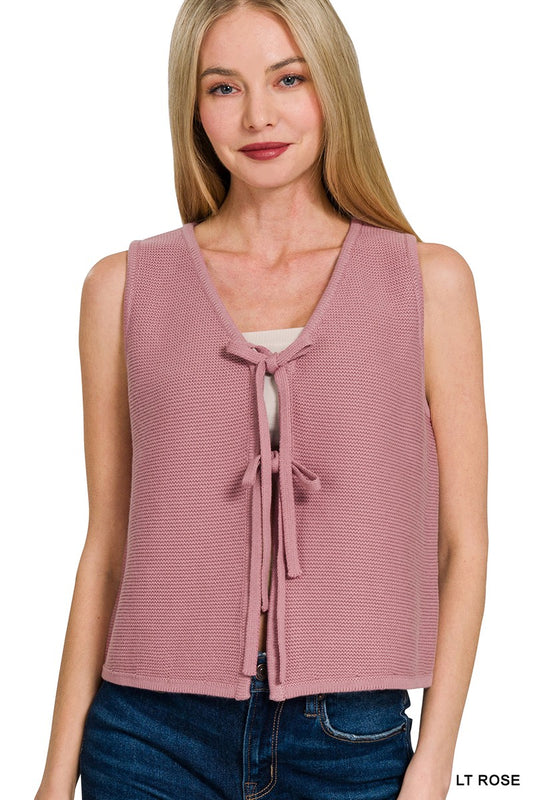 Front Tie Vest-Rose